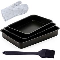 Jogo Assadeira Alta 03 Peças Antiaderentes + Luva + Pincel Jogo Assadeira Alta 03 Peças Antiaderentes + Luva + Pincel