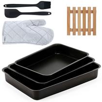 Jogo Assadeira Alta 3 Pçs + Luva + Pincel + Descanso Panela