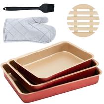 Jogo Assadeira Alta 3 Peças + Luva + Pincel +Descanso Panela