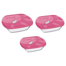 Jogo Assadeira Quadrada C/ Tampa Marinex Vidro - Kit 3 un