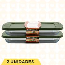 Jogo Assadeira Retangular 1,6L Vidro Transparente 2 UNIDADES