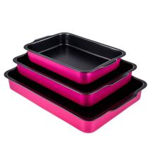 Jogo Assadeira Retangular Antiaderente 3 Peças Rosa Nacional