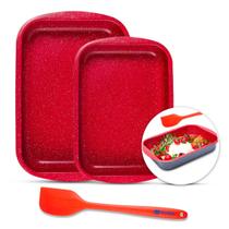 Jogo Assadeiras 3 Peças Espátula Silicone Vermelho Duralar Jogo Assadeiras 3 Peças Espátula Silicone Vermelho Duralar
