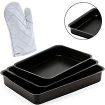 Jogo Assadeiras Forma 03 Peças Antiaderentes + Luva Térmica Jogo Assadeiras Forma 03 Peças Antiaderentes + Luva Térmica