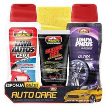 Jogo Auto Care Lavagem Shampoo+limpa Pneus+silicone+esponja