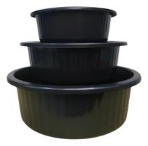 Jogo Bacias Caneladas Com 3 Peças Vasilhas Cozinha Plás Pret