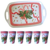 Jogo Bandeja Com 6 Copos Natal Melamina Magizi.