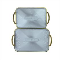 Jogo Bandejas Retangular Borda Dourada Multiuso Decoração Jogo Bandejas Retangular Borda Dourada Multiuso Decoração