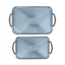 Jogo Bandejas Retangular Borda Prateada Multiuso Decoração