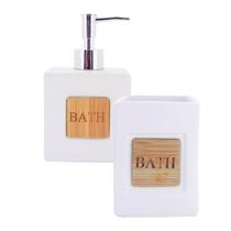 Jogo banheiro 2pc bath white ceramica e bambu