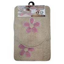 Jogo banheiro antiderrapante em algodão premium macio com aplique floral com 3 pçs