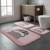 Jogo Banheiro Decorativo 3 Peças Algodão Design Exclusivo Antiderrapante Estampado Durabilidade