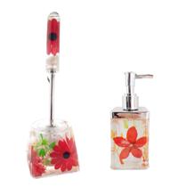 Jogo Banheiro Escova Sanitária e Saboneteira Acrílico vermel Jogo Banheiro Escova Sanitária e Saboneteira Acrílico vermel