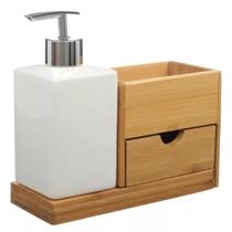 Jogo Banheiro Lavabo Sabonete Líquido Suporte Bambu / 727