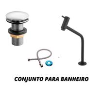 Jogo banheiro, torneira para banheiro preta, valvula clic, rabicho de inox