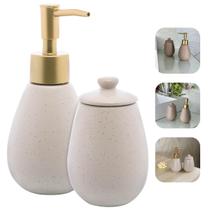 Jogo Banheiro Wolff Duna Bege Conjunto 2 Peças em Cerâmica Porta Sabonete Líquido e Porta Escova Elegante e Sofisticado