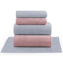 Jogo Banho Lummi 100% Algodão Fio Penteado 5Peças Rosa Cinza