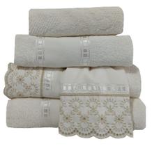Jogo Banho luxo especial Barrado Bordado Richilieu 5 Peças PALHA