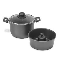 Jogo Banho Maria Pudinzeira Grafite 24 cm 6,5 L em Alumínio com Revestimento Antiaderente Multiflon Jogo Banho Maria Pudinzeira Grafite 24 cm 6,5 L em Alumínio com Revestimento Antiaderente Multiflon