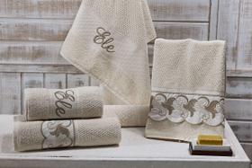 Jogo Banho Noblesse Luxo Bordado 5 Peças Palha E Caqui