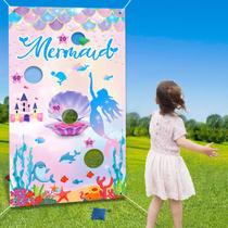 Jogo Bean Bag Toss iPartyCool Mermaid com pano de fundo e bolsas