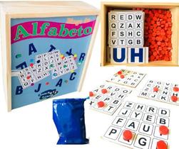 Jogo Bingo de Letras Alfabeto 281 Peças Em Madeira Divertido