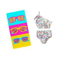 Jogo Biquini Infantil Menina Top Um Ombro + Toalha de Praia Poliéster Macia 140x70cm Jogo Biquini Infantil Menina Top Um Ombro + Toalha de Praia Poliéster Macia 140x70cm