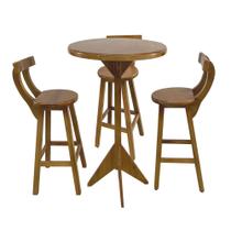 Jogo Bistrô de Madeira 3 Banquetas Altas Ideal para Bar e Restaurante Natural