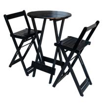 Jogo Bistro de Madeira Dobrável Redondo 55cm Diâmetro C/2 Cadeiras