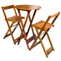 Jogo Bistro de Madeira Dobrável Redondo 55cm Diâmetro C/2 Cadeiras Natural Jogo Bistro de Madeira Dobrável Redondo 55cm Diâmetro C/2 Cadeiras Natural