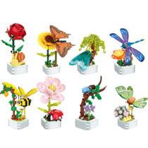 Jogo Bloco de Montar Flores E Insetos Bonsai Decorativo Escritório Sala Infantil Adulto Kizumba
