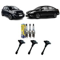 Jogo Bobinas E Velas March Versa1.0 12v 3 Cilindros Jogo Bobinas E Velas March Versa1.0 12v 3 Cilindros