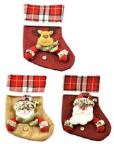 Jogo Bota Natal Papai Noel, Boneco de Neve e Rena Pelúcia 25cm 3 Peças