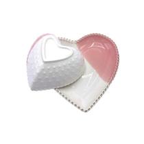 Jogo Bowl e Mini Prato Coração Rosa em Cerâmica