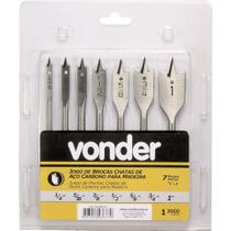 Jogo broca chata aço carbono 1/4-1" p/ mad c/ 7 pç Vonder
