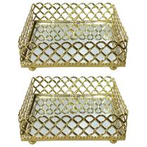 Jogo C/2 Bandejas/Porta Guardanapos Metal/Espelhadas C/Pés 12,5x3,5cm