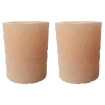 Jogo C/2 Velas de Cera Perfumada C/Rosas em Relevo 3 Leds Ø 9cmx10cm