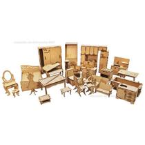 Jogo C/ 29 Moveis para Casa de Boneca 3d Miniatura Laser Mdf Madeira Cru Jogo C/ 29 Moveis para Casa de Boneca 3d Miniatura Laser Mdf Madeira Cru