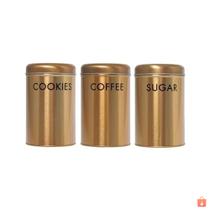 Jogo c/ 3 Latas Porta Mantimentos em Metal Cor Rosê Cobre