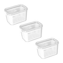 Jogo c/ 3 Potes Hermeticos com Cesto de Drenagem P Branco Legumes Frutas Verduras Jogo c/ 3 Potes Hermeticos com Cesto de Drenagem P Branco Legumes Frutas Verduras