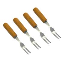 Jogo C/4 Garfos Inox Cabo Madeira Para Fondue Petisco Queijo
