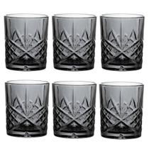 Jogo C/ 6 Copos Baixos de Vidro Cinza Dublin 320ml Drinks Bebidas