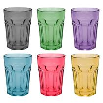 Jogo C/ 6 Copos de Vidro Coloridos 437ml P/ Bebidas