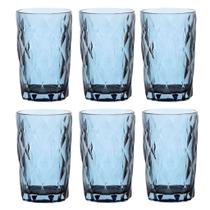 Jogo C/ 6 Copos de Vidro Diamond Azul Safira 350ml Luxo Bebidas Água Suco