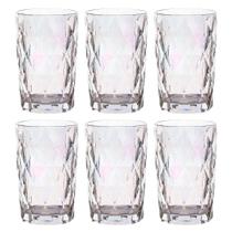 Jogo C/ 6 Copos de Vidro Diamond Rainbow 350ml Luxo Bebidas Água Suco