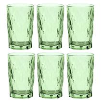 Jogo C/ 6 Copos de Vidro Diamond Verde Esmeralda 350ml Luxo Bebidas Água Suco