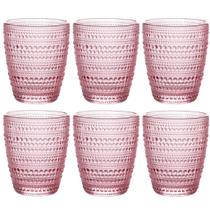 Jogo C/ 6 Copos de Vidro Pérola Rosa 300ml Luxo Bebidas Água Suco