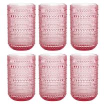 Jogo C/ 6 Copos de Vidro Pérola Rosa 460ml Luxo Bebidas Água Suco