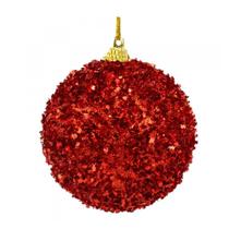 Jogo C/ 6 Mini Bolas Bolinhas Decorativa de Natal Natalina com Glitter Vermelha 5cm Cromus