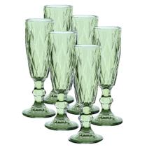 Jogo C/ 6 Taças de Champanhe Diamond Verde Esmeralda 170ml Luxo Espumante Champagne